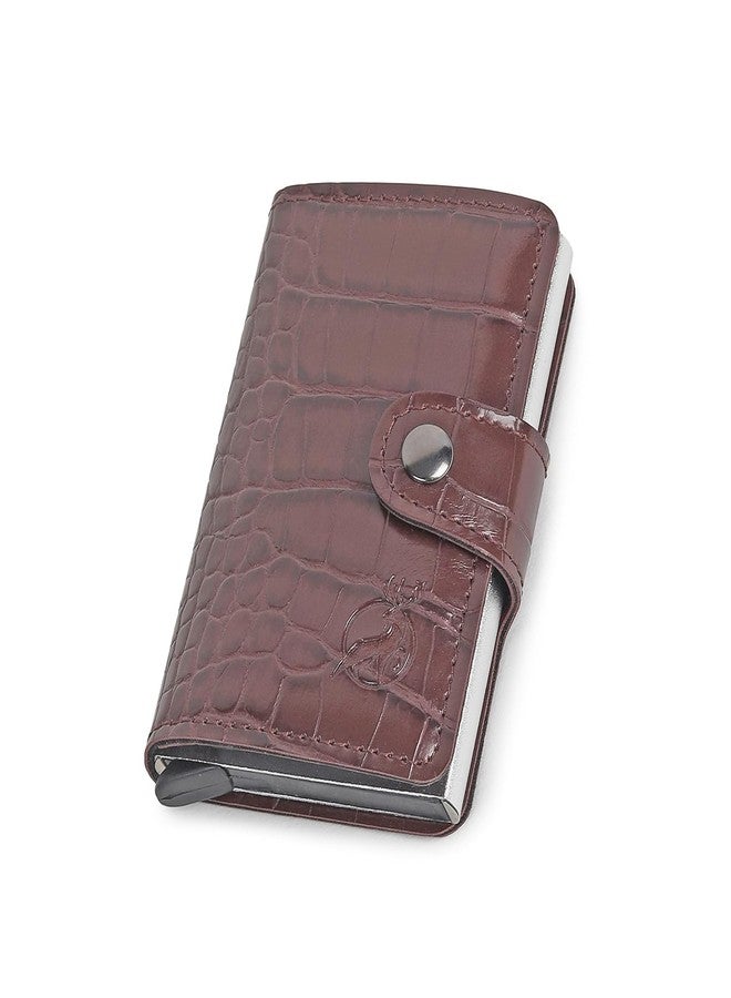 encELade Dark Brown RFID Protector Pu,Aluminum ATM/Credit/Debit 6 Slots 2 Cash Slot Men & Women Card Holder - Image 1
